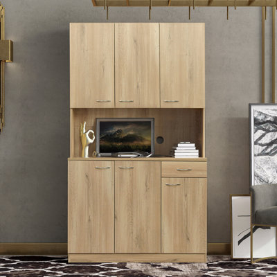70.87" Tall Wardrobe& Kitchen Cabinet, With 6-Doors, 1-Open Shelves And 1-Drawer
