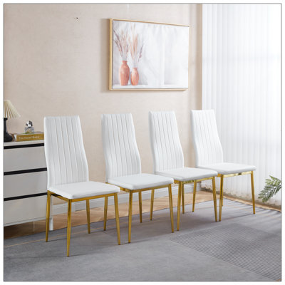 Ensemble de 4 chaises, pattes de couleur dorée, siège blanc