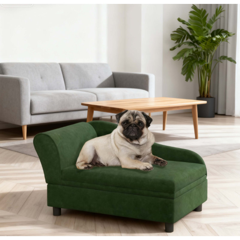 Canapé-lit pour animaux de compagnie avec rangement, avec coussin moelleux, vert, Vert