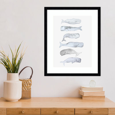 «Kids Line Whale Art» par Gemma Bardot, reproduction d'art encadrée sur bois