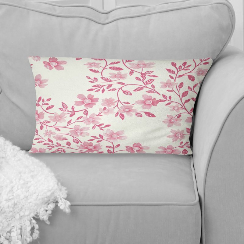 White Pink Secret Floral Gardens I - Traditional Lumbar Pillow