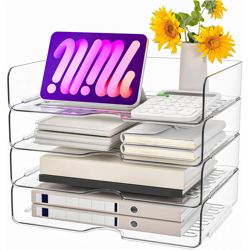 Ensemble de 4 plateaux de rangement en papier acrylique transparent