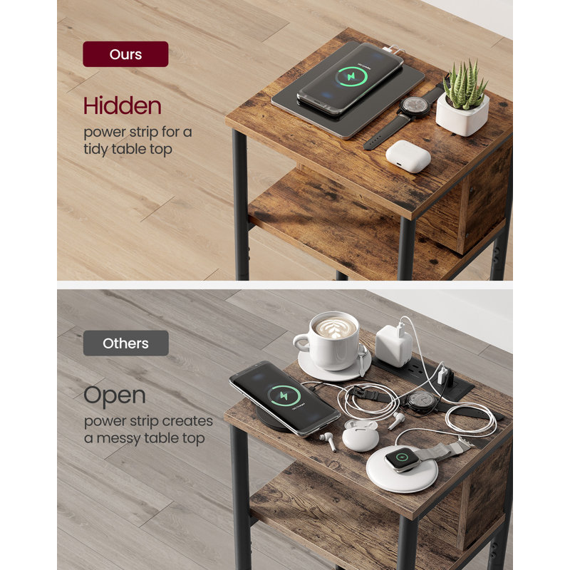 Alce End Table with Built-In Outlets, Rustic Brown