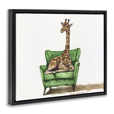 Mignonne girafe sur chaise flottante verte, design par George Dyachenko