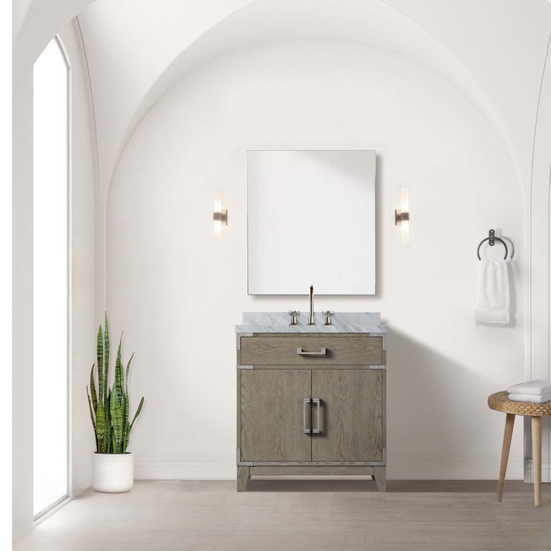 Meuble-lavabo simple, comptoir en marbre de Carrare et miroir