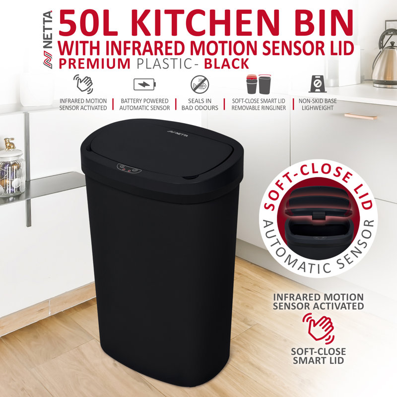 NETTA 50 Litre Motion Sensor Trash Can, Black
