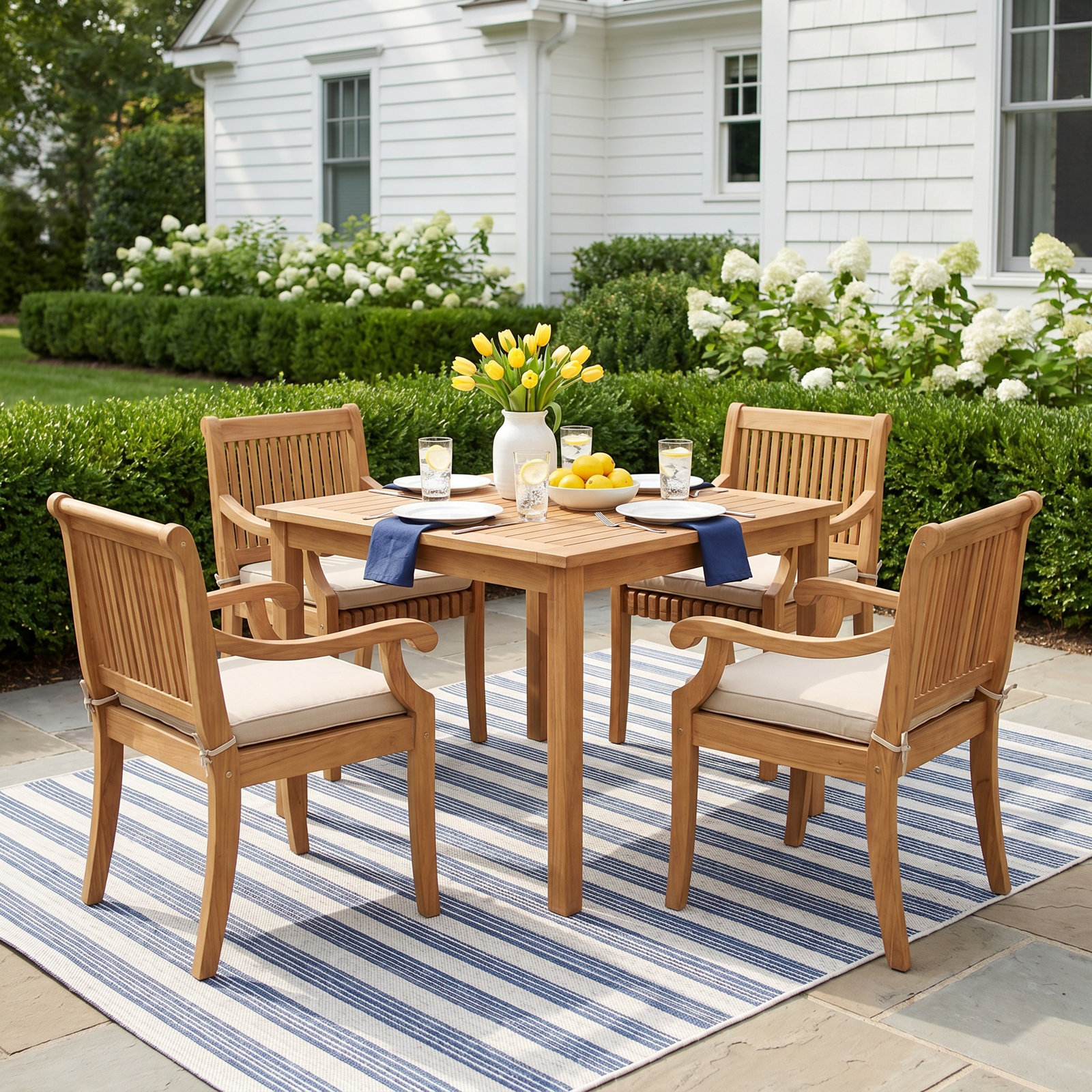 Chanson 42" Patio Dining Set, Beige, Natural Wood