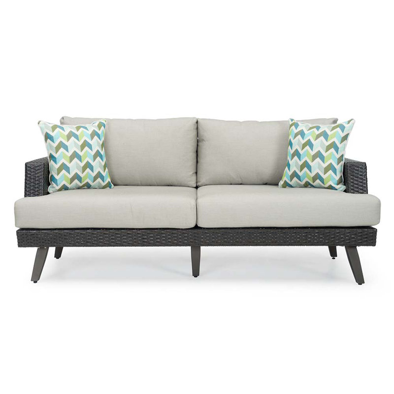 Ehrenfried 71'' Wide Rectangle Powder Coated Aluminum Loveseat with Sunbrella® Cushions, Espresso Frame/Dove Gray Cushion