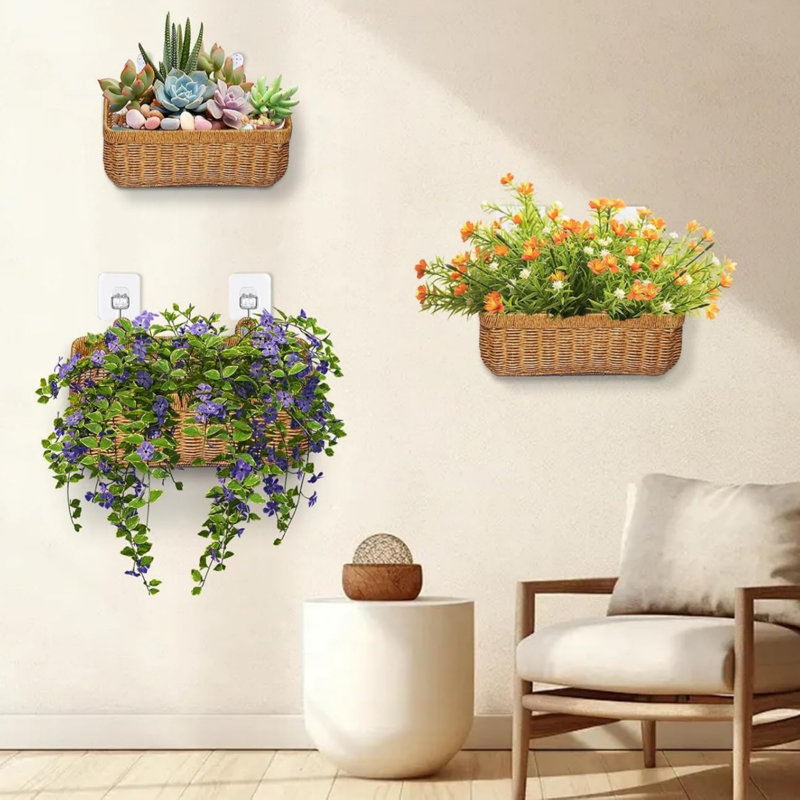 Vintage Woven Storage Basket 3 Pack, Vanity Countertop Table Shelf for Bathroom