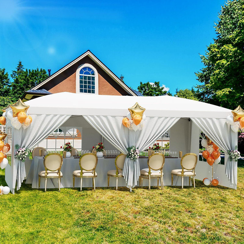 10x20 Heavy Duty Pop Up Canopy Tent with 6 Removable Sidewalls – Commercial Easy Up Tent for Parties, 3 Adjustable Heights, Stakes & Ropes Included