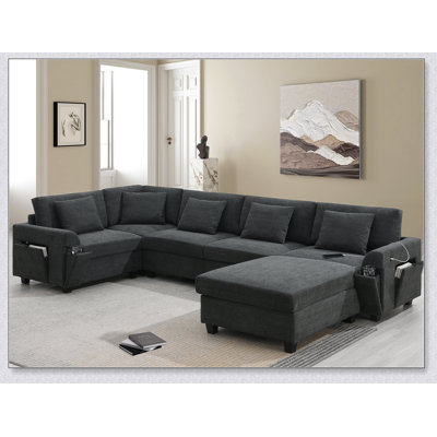 Ensemble de canapé modulaire en forme de U 128 x 67, canapé en chenille 6 places avec repose-pieds surdimensionné pour plus de confort et de style