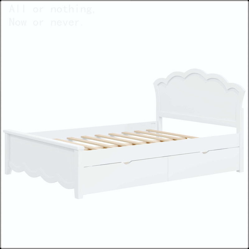 Lit plateforme en bois avec tête de lit et deux tiroirs, Lit double