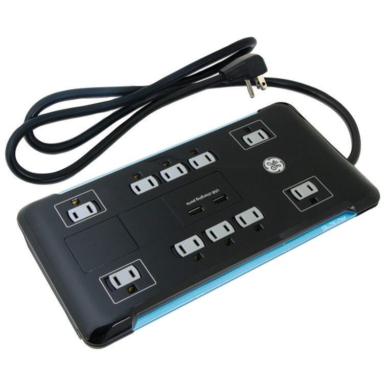 GE UltraPro 10-Outlet 2-USB Charging 6 ft. Surge Protector, Black