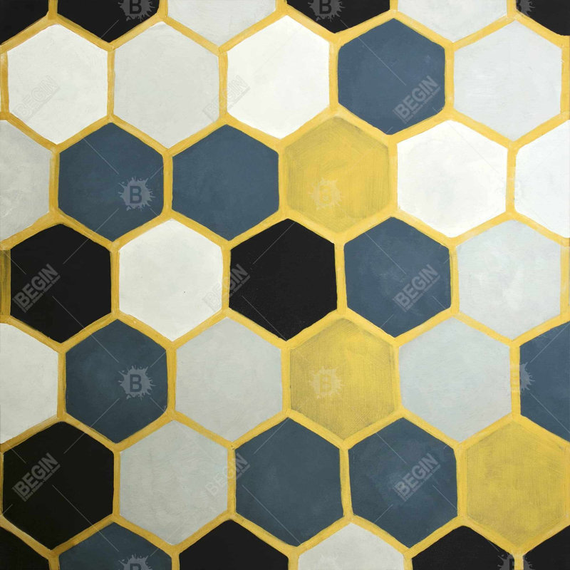 «Blue and Gold Cells», toile abstraite | Décoration murale de chambre à coucher
