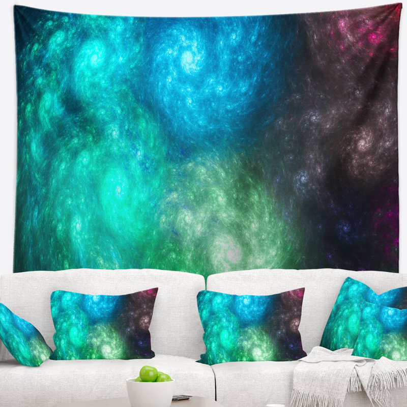 Tapisserie galaxies amas stellaires en fractale rotative colorée abstraite, H 78 po x l 92 po