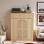 Armoire-penderie à grande capacité avec tringle, tablettes réglables et portes décoratives en rotin-196863882