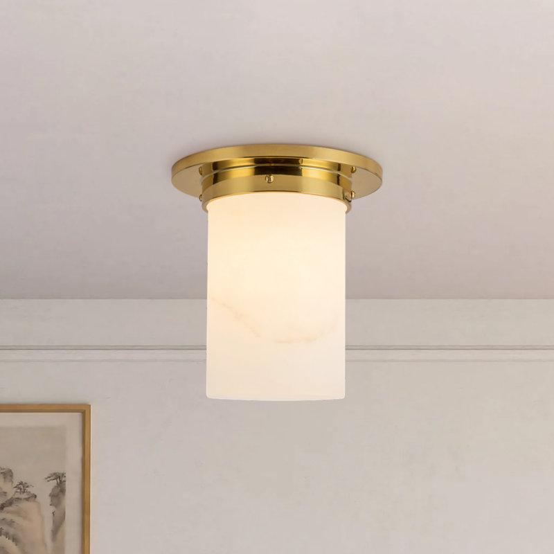 Mineral 8-in Brass Flush Mount, Alabaster, Brass