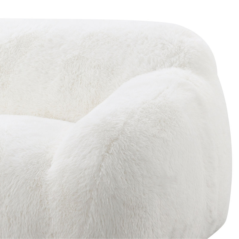 Adell Polar Bear 1-Piece Faux Fur Upholstered Sofa, White faux fur