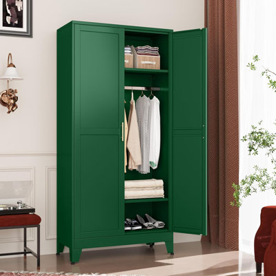 Metal Clothing Storage Cabinets Armoire Wardrobe Closet With Hanging Rod And Adjustable Shelves For Bedroom