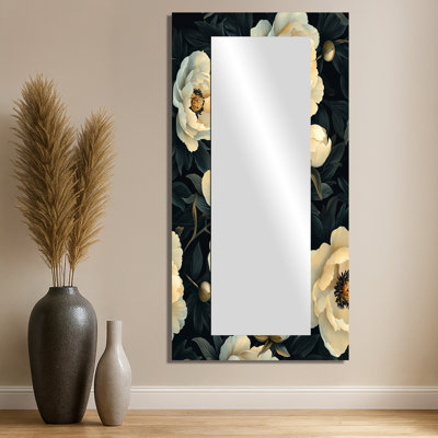 Noir noir beige pivoines II - miroir floral pour décoration murale - imprimé sur métal