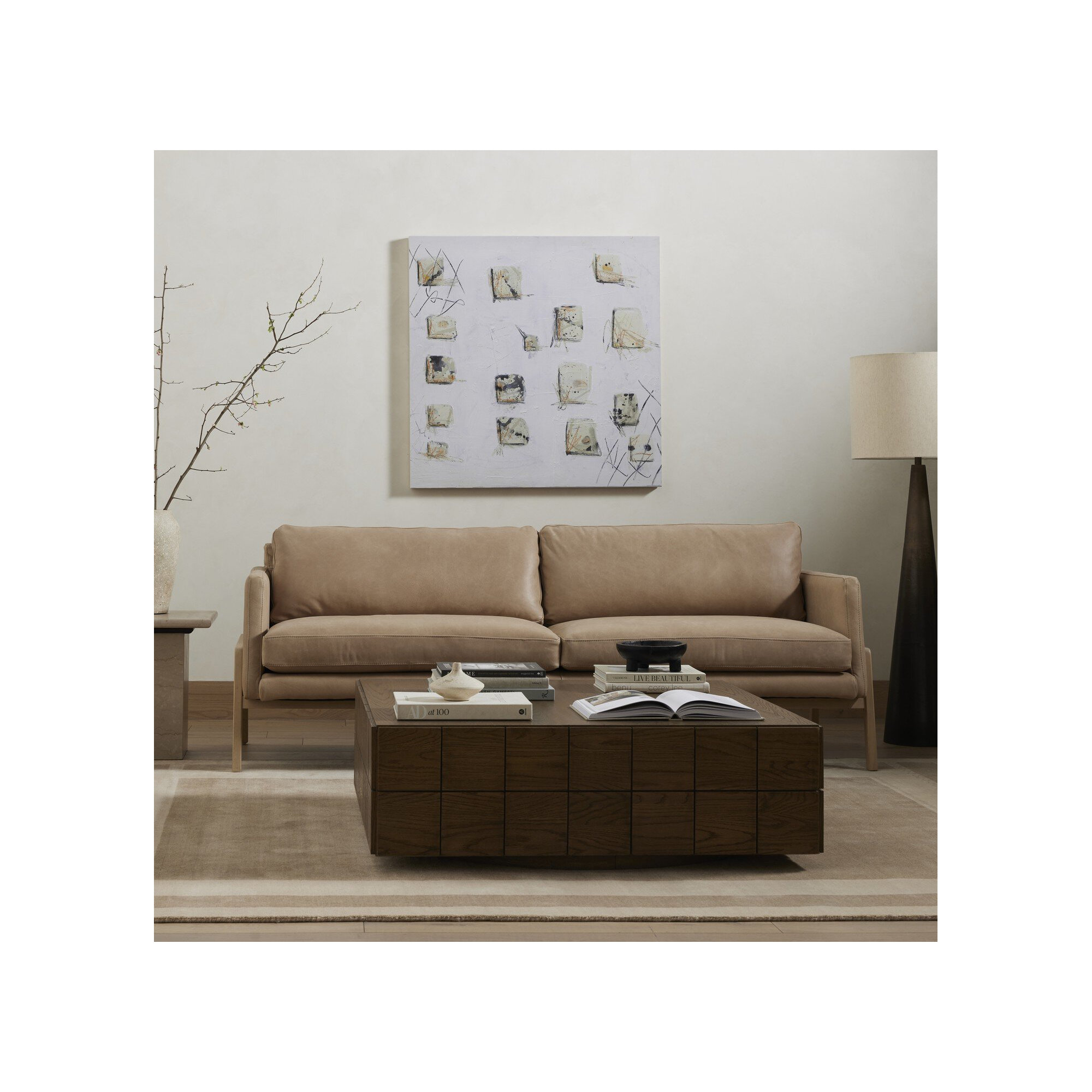 Viviana 84'' Upholstered Sofa, Palermo Nude Genuine Leather, Beige