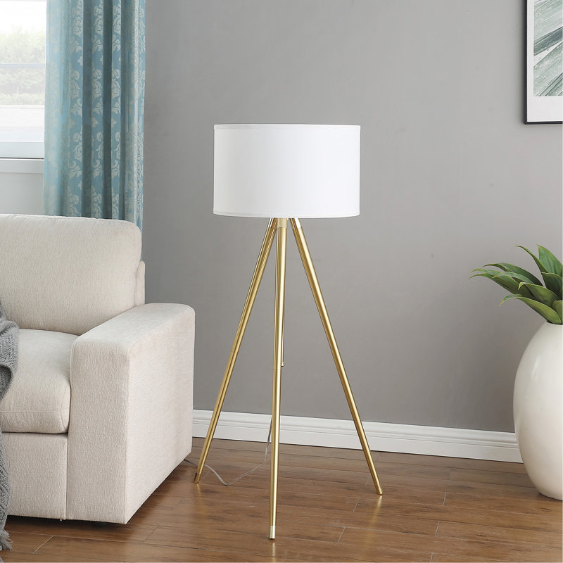 64" - 47"H Adjustable Height Brass/Shiny Gold Modern Tripod Floor Lamp For Living Room, Standing Lamp For Bedroom