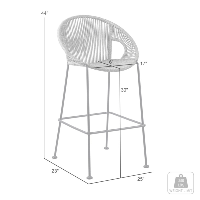Tabouret de bar d'extérieur en acier 30 "avec corde grise Van - ensemble de 4, Gris, 30"