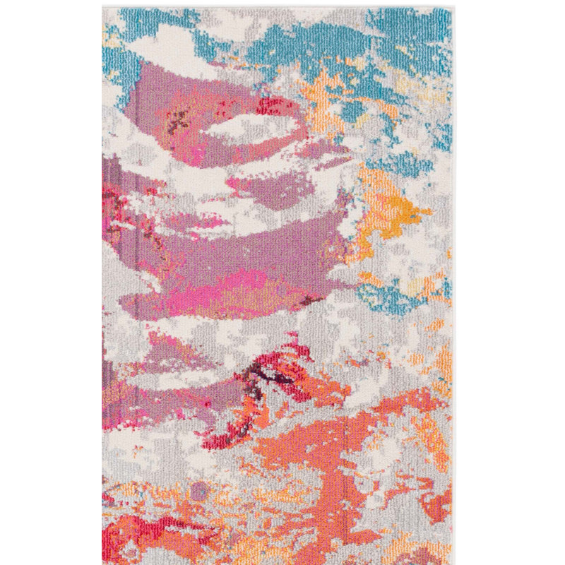 Tapis tissé à plat gris / multicolore, Rectangle 4 pi x 5 pi 7 po