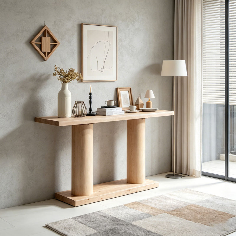 Console 59 po en bois minimaliste avec colonne