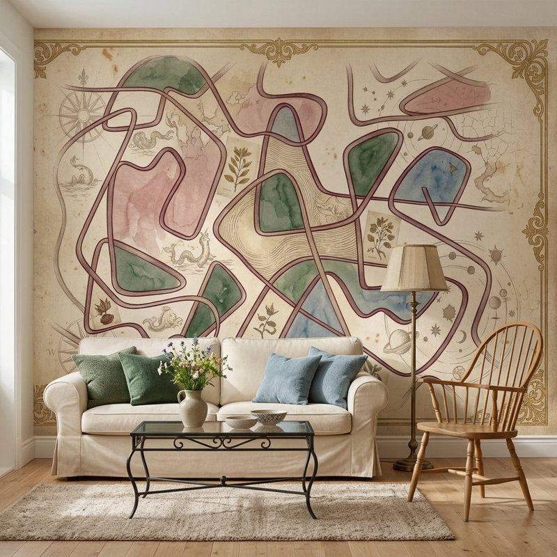 Muted Green Wallpaper Vintage Removable Celestial Wall Decor, 200"x120", Textured Non-Pasted