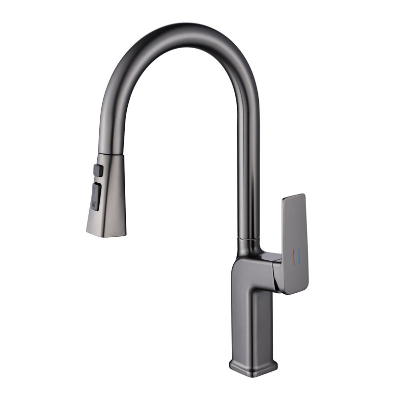 Robinet de cuisine 0ontZ Modern Gunmetal, robinet d'évier de cuisine à 3 fonctions à grande arche avec voie d'eau sans plomb, robinet mélangeur eau chaude et froide à poignée simple avec douchette extractible