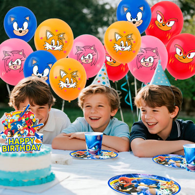 Ensemble de décorations de fête d'anniversaire Sonic, 99 pièces d'articles de fête Sonic et ensemble de vaisselle pour enfants Sonic Party
