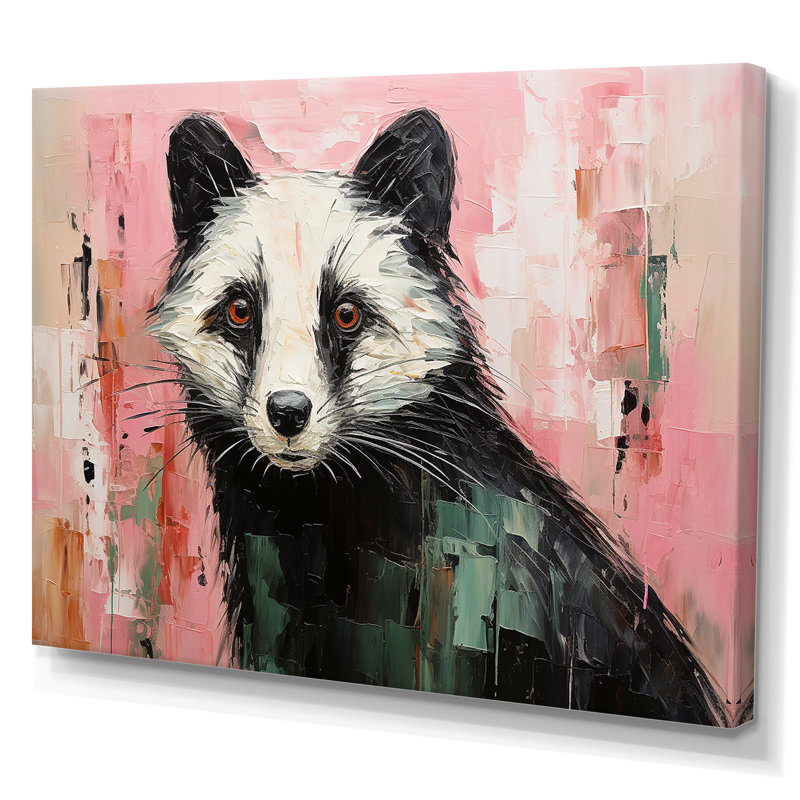 «Playful Black Skunk On» - Art mural animal Skunk, Toile tendue, H 34 po x l 44 po x P 1,5 po