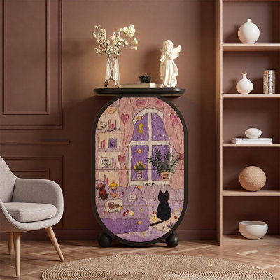Armoire décorative ovale en bois de frêne