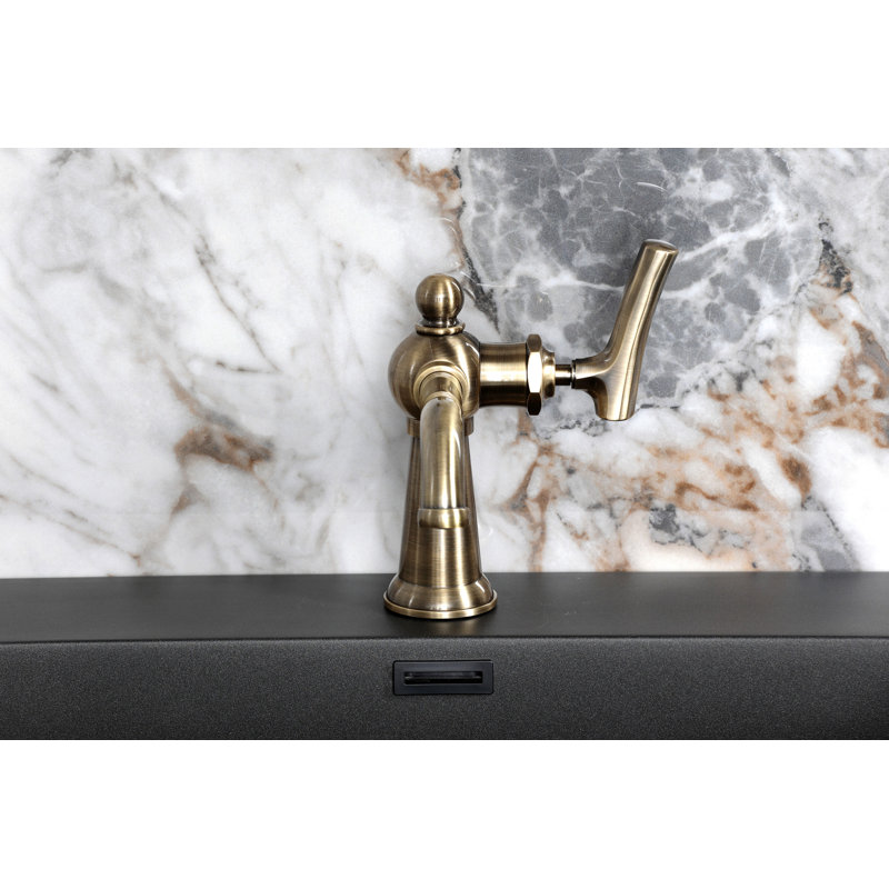Kingston Brass Hallerbos Single-Handle 1-Hole Deck Mount Bathroom Faucet with Drain, Antique Brass