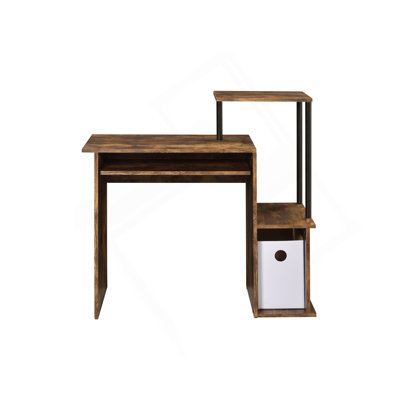 Bureau d'ordinateur en chêne vieilli et noir avec plateau pour clavier
