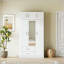 Armoire 3 portes avec miroir, 2 tiroirs et armoire supérieure