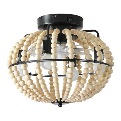 Ventilateur de plafond de 18 po en bois perlé avec lumière, ventilateur encastré à cage encastrée, ventilateur rustique à profil bas pour décoration intérieure (silencieux / 6 vitesses / réversible / moteur à courant continu) (sans ampoules)