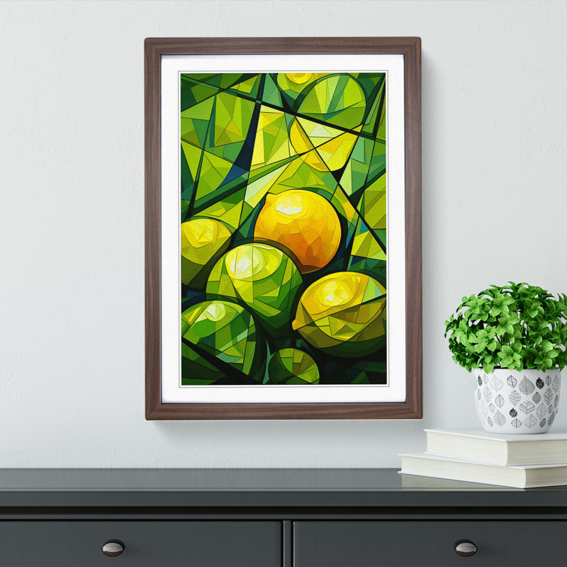 Lime Fruit Cubism - Single Picture Frame Print on Wood, Walnut Framed, 46cm H x 34cm W x 2cm D