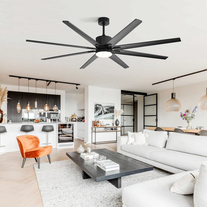 Industrial Dc Motor Ceiling Fan No Light, Large Ceiling Fan With 8 Reversible Blades, 3 Downrods, 6-Speed Remote Control, Home Or Commercial Ceiling Fans For Porch/Garage/Shop