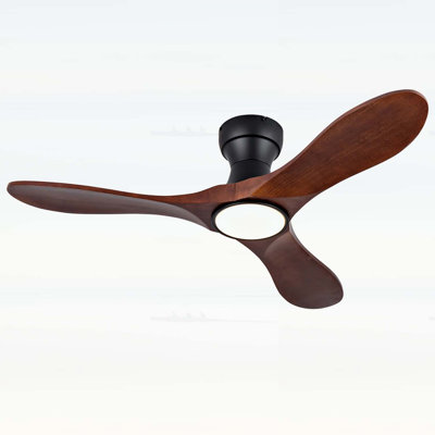 Ventilateur de plafond de 42 po avec lumière, conception encastrée à profil bas, 3 pales en bois massif, 6 vitesses, rotation réversible, silencieux, intérieur et extérieur