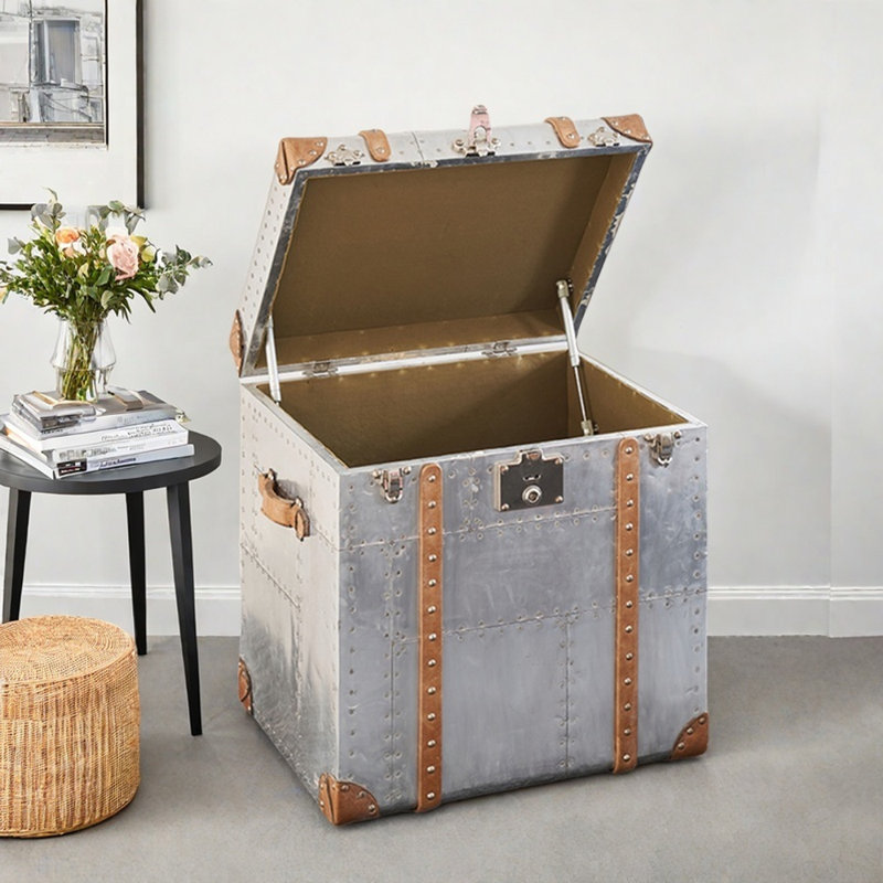 Small Silver Simple Distressed Retro Accent Trunk
