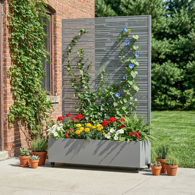 Metal Planter Box with Trellis with Wheels