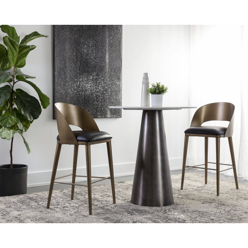 Upholstered Bar Stool, Antique Brass/Charcoal Black, Bar Stool (29.75" Seat Height)
