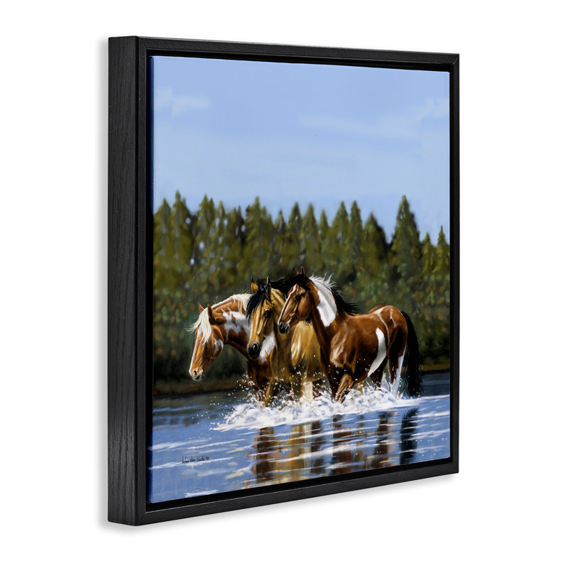 Art mural sur toile encadrée, "Horses Upatter Splashing" par Victoria Schultz, Cadre flottant noir de jais, H 18 po x l 18 po
