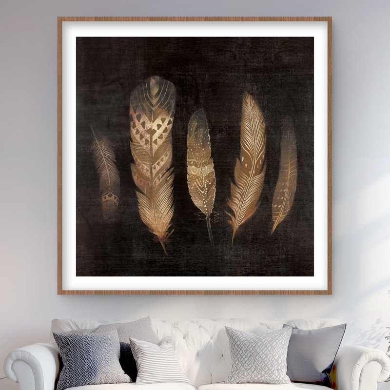 Plumes brunes - Reproduction matte encadrée pour la chambre à coucher, H 48 po x l 48 po, Brun