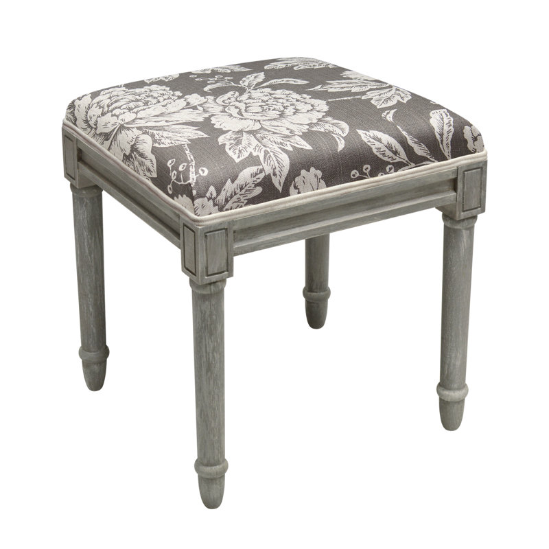Tabouret de coiffeuse en lin gris avec pivoine grise, gris, gris