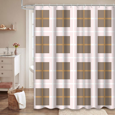 Tartan Decorative Trendy Plaid Shower Curtain with 12 Hooks