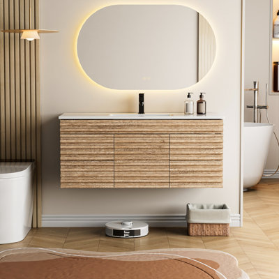 Meuble-lavabo mural simple Marilyse 48 po avec comptoir intégré, robinet et armoire suspendue de style campagnard