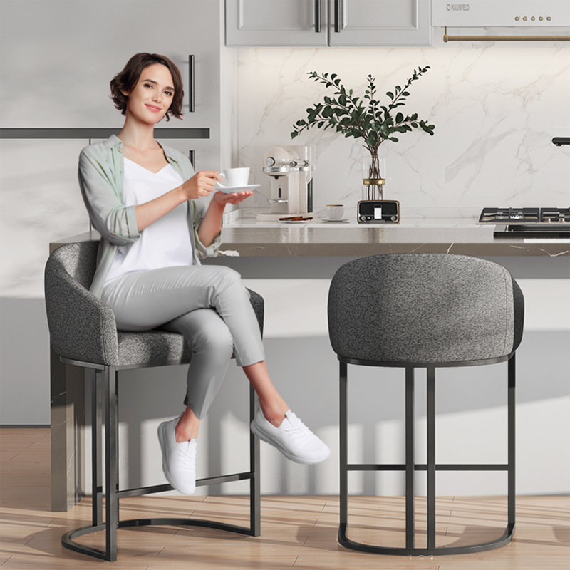 26" Counter Bar Stools Modern Counter Stools with Backs Upholstered Barstools for Kitchen Island, Gray, 2